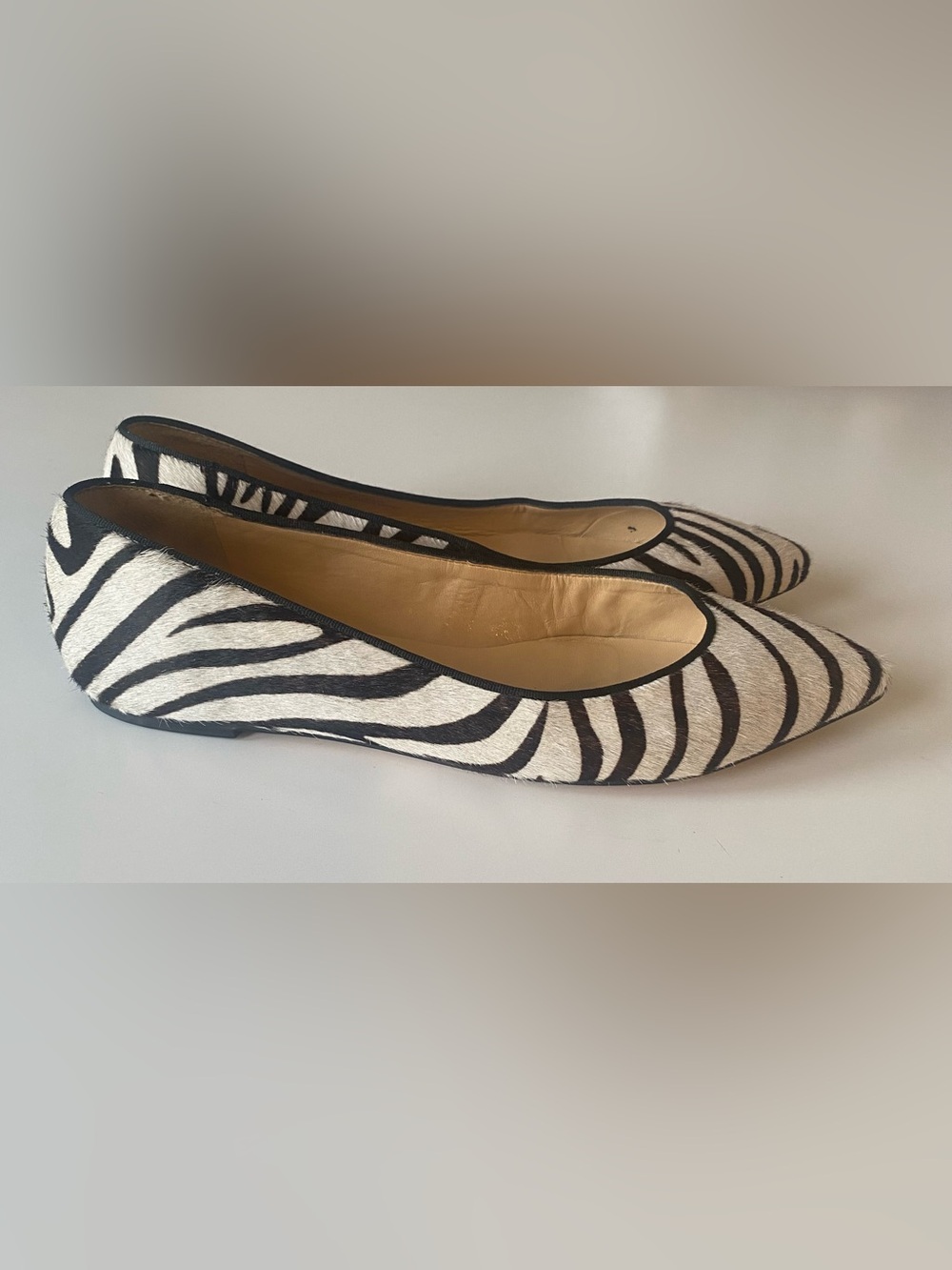 Talbots Zebra Print Haircalf Pointed Toe Flats Size 9.5 B Made in Brazil